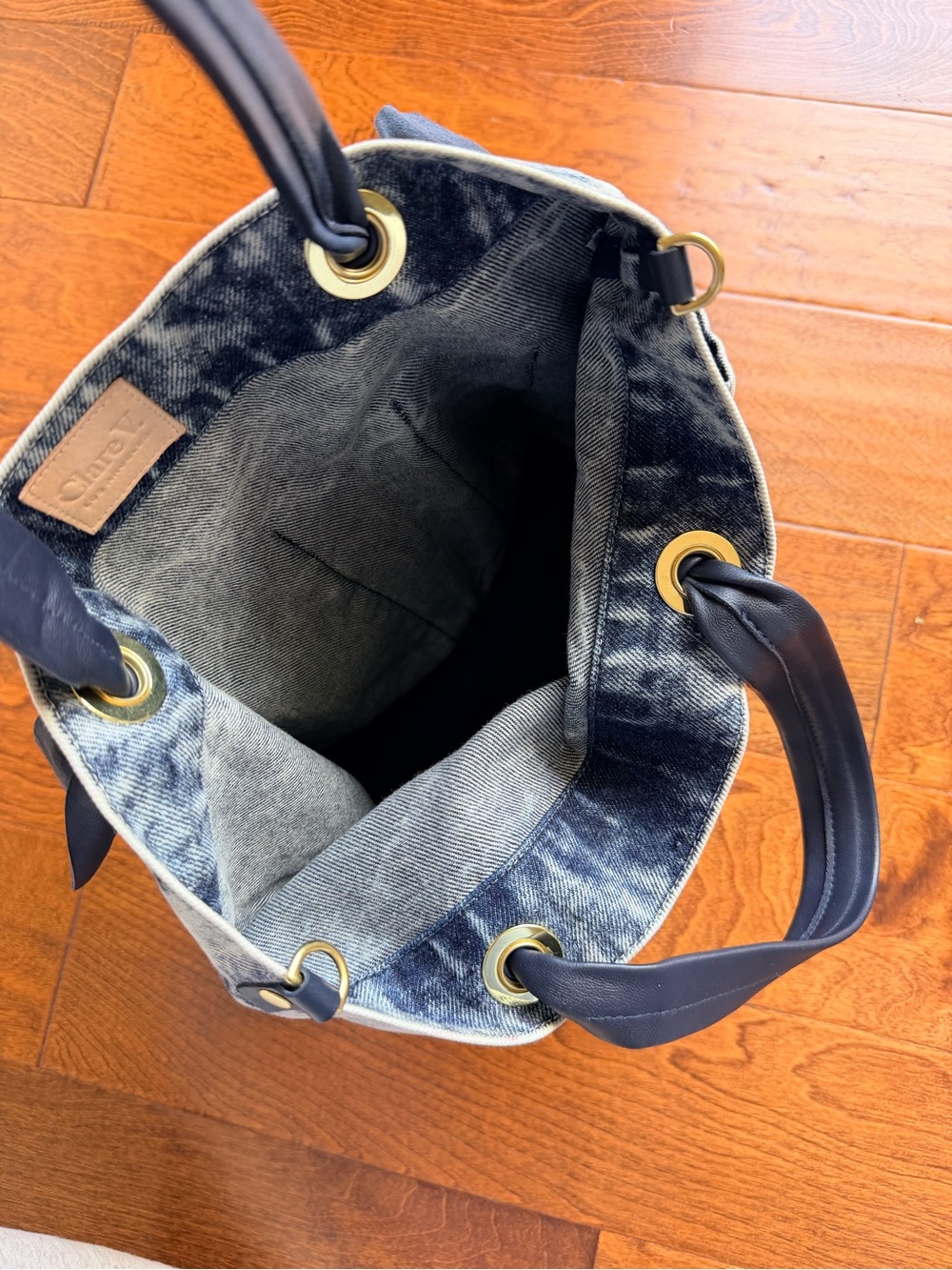 Clare V. Navy Tie-Handle Bucket Bag in Denim Wash - Picture 7 of 8